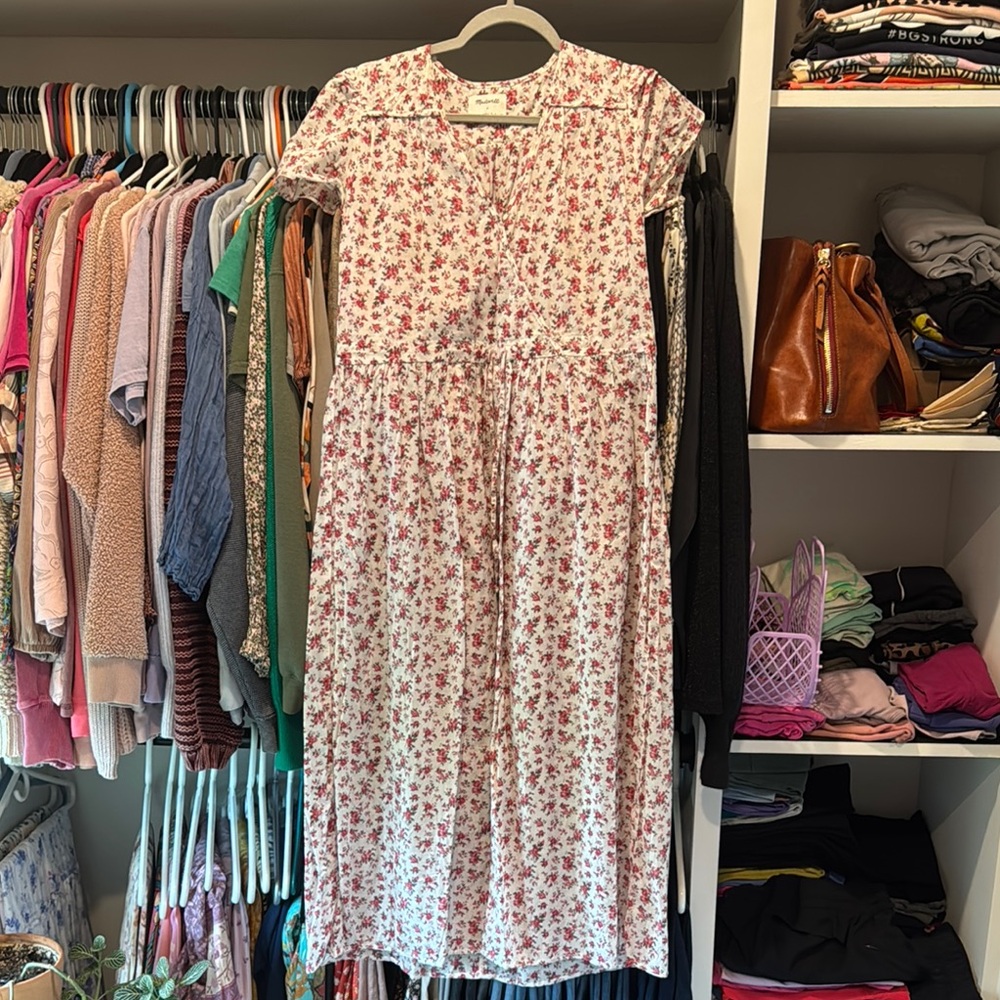 Floral White and Red Women's Dress